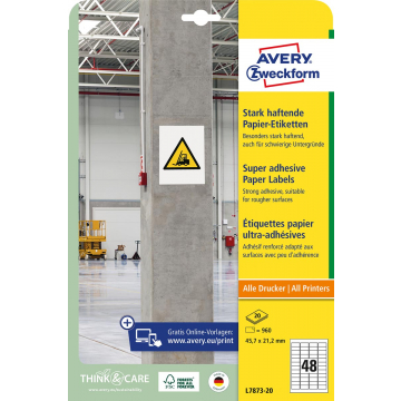 Avery sterk klevende papieren etiketten ft 45,7 x 21,2 mm, pak van 960 etiketten