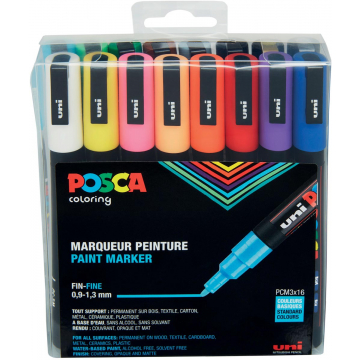 Posca paintmarker PC-3M, etui met 16 stuks in geassorteerde kleuren