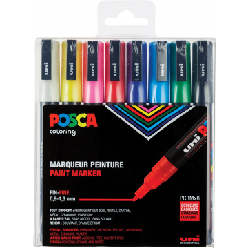 Posca paintmarker PC-3M, set van 8 markers in geassorteerde basiskleuren