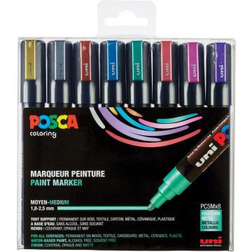 Posca paintmarker PC-5M, set van 8 markers in geassorteerde metallic kleuren
