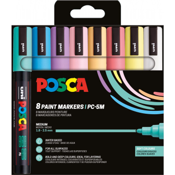 Uni POSCA paintmarker PC-5M, 1,8 - 2,5 mm, etui van 8 stuks in zachte kleuren
