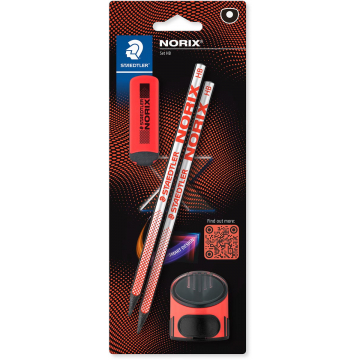 Staedtler grafietpotlood Norix, met slijper en gom, koraal, blister van 2 stuks