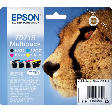 Epson inktcartridge T0715, 4 kleuren, 250-415 pagina's - OEM: C13T07154012