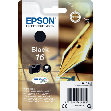 Epson inktcartridge 16 zwart, 175 pagina's - OEM: C13T16214012