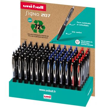 Uni-ball Signo RT207 roller, intrekbaar, schrijfbreedte 0,4 mm, gerecycled plastic, display van 72 stuks,