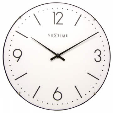 Wandklok NeXtime dia. 35 cm, bol glas, wit, 'Basic Dome'