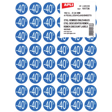 Agipa Kortinglabel -40%, blauw, pak van 192 stuks, verwijderbaar