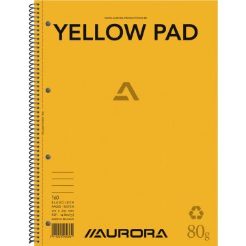 Aurora Writing recycle spiraalschrift A4 geel gelijnd