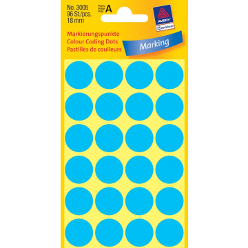 Avery Ronde etiketten diameter 18 mm, blauw, 96 stuks