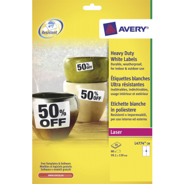 Avery Ultra-sterke witte etiketten ft 99,1 x 139 mm (b x h), 80 stuks, 4 per blad
