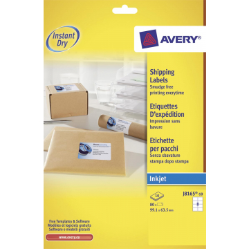Avery Witte etiketten QuickDry doos van 10 blad, ft 99,1 x 67,7 mm (b x h), 80 stuks, 8 per blad Met ...