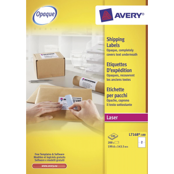 Avery witte laseretiketten QuickPeel doos van 100 blad ft 199,6 x 143,5 mm (b x h), 200 stuks, 2 per blad