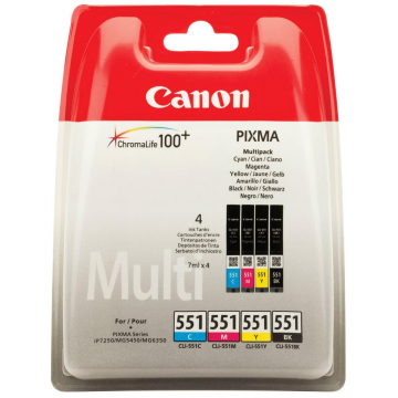 Canon inktcartridge CLI-551, 4 kleuren, 300 - 500 pagina's - OEM: 6509B008