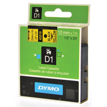 Dymo D1 tape 12 mm, zwart op geel