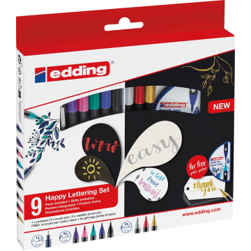 Edding Happy Lettering brushpen, assorti, set van 9 stuks