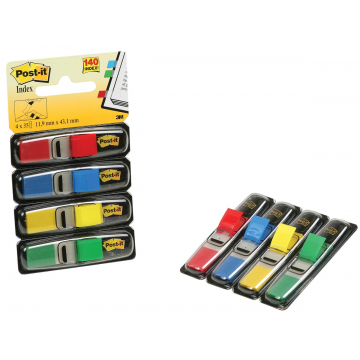 Post-it Index Smal, ft 12 x 43 mm, blister met 4 kleuren, 35 tabs per kleur, 4 + 2 blisters gratis