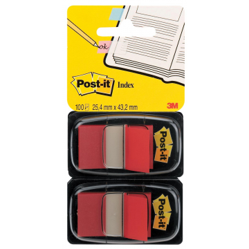 Post-it Index Standaard, ft 25,4 x 43,2 mm, rood, blister van 2 stuks