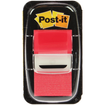 Post-it Index standaard, ft 25,4 x 43,2 mm, rood, houder met 50 tabs