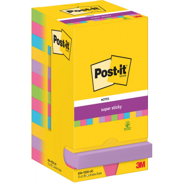 Post-It Super Sticky Notes, 90 vel, ft 76 x 76 mm, assorti, pak van 12 blokken