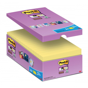 Post-it Super Sticky notes, ft 76 x 127 mm, geel, 90 vel, pak van 14 + 2 gratis