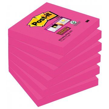 Post-it Super Sticky notes, ft 76 x 76 mm, fuchsia, 90 vel, pak van 6 blokken