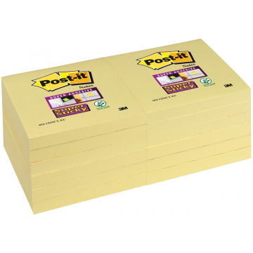 Post-it Super Sticky notes, ft 76 x 76 mm, geel, 90 vel, pak van 12 blokken