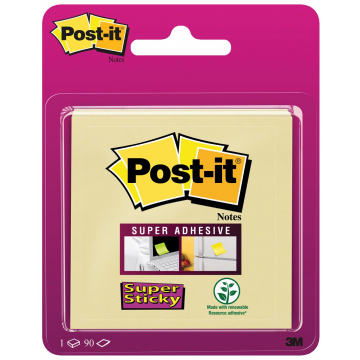 Post-it Super Sticky notes, ft 76 x 76 mm, geel, blister van 90 vel