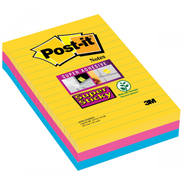 Post-it Super Sticky Notes Rio, ft 101X152 mm, 90 blaadjes, 3 blokken