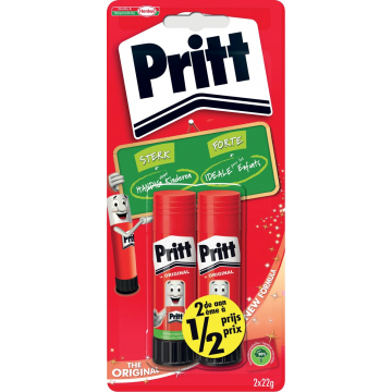 Pritt plakstift blister van 2 stuks van 22 g, 2de aan halve prijs