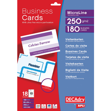 Decadry visitekaarten MicroLine ft 85 x 54 mm, 185 g/m², 180 kaartjes