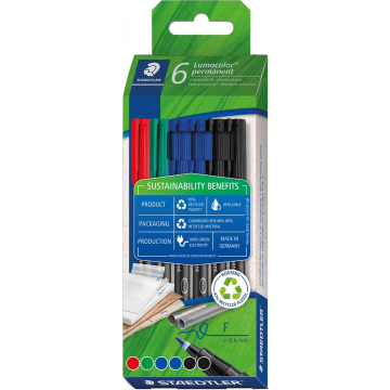 Staedtler Lumocolor 318 permanent marker, fijn, assorti, etui van 6 stuks