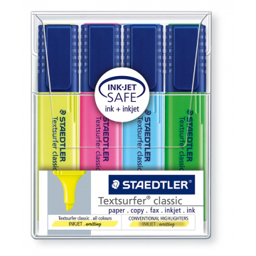 Staedtler Markeerstift Textsurfer Classic etui van 4 stuks: geel, roze, blauw en groen