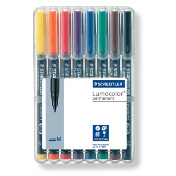 Staedtler OHP-marker Lumocolor Permanent geassorteerde kleuren, box met 8 stuks, medium 1 mm