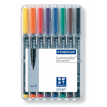 Staedtler OHP-marker Lumocolor Permanent geassorteerde kleuren, box met 8 stuks, superfijn 0,4 mm