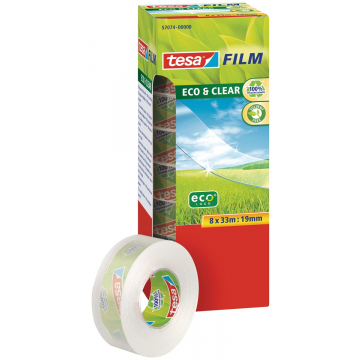 Tesa plakband Eco & Clear ft 19 mm x 33 m, toren van 8 rolletjes