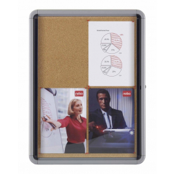 Nobo Premium Plus binnenvitrine, draaideur met slot, kurk, 6 x A4
