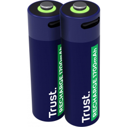 Trust USB-C herlaadbare batterijen AA, blister van 2 stuks