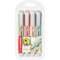 STABILO SWING COOL naturecolor markeerstift, geassorteerde kleuren, blister van 4 stuks