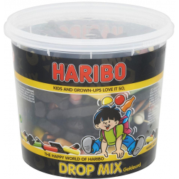 Haribo snoepgoed, emmer van 650 g, dropmix gekleurd