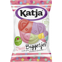 Katja Feest Biggetjes snoep, zachte gums met verschillende fruitsmaken, zak van 250 g