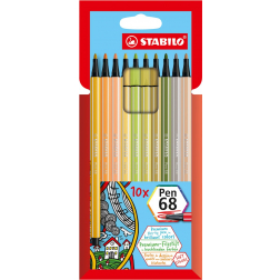 STABILO Pen 68 viltstift, kartonnen etui van 10 stuks in geassorteerde zachte kleuren