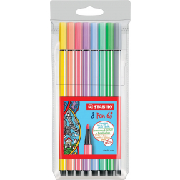 STABILO Pen 68 PastelParade viltstift, etui van 8 stuks in geassorteerde kleuren