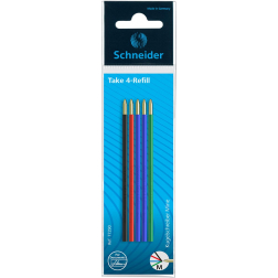 Schneider balpenvulling Take 4, geassorteerde kleuren, etui van 5 stuks