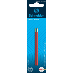 Schneider balpenvulling Take 4, rood, etui van 2 stuks