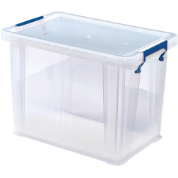 Bankers Box opbergdoos 18,5 liter, transparant met blauwe handvaten, per stuk verpakt in karton