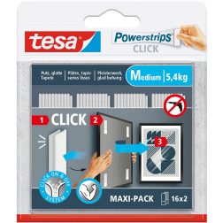 Tesa Powerstrips Click medium, draagkracht 1 kg, blister van 2 x 16 stuks