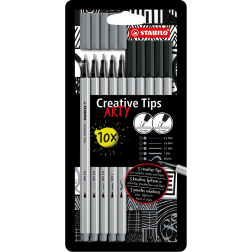 STABILO Creative Tips ARTY, geassorteerde punten, pak van 10 stuks, grijs/zwart