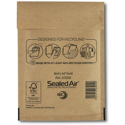 Mail Lite luchtkussenenveloppen, goud, A/000, 110 x 160 mm, doos van 200 stuks