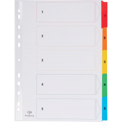 Pergamy tabbladen met indexblad, ft A4, 11-gaatsperforatie, geassorteerde kleuren, set 1-5