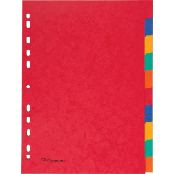 Pergamy tabbladen ft A4, 11-gaatsperforatie, stevig karton, geassorteerde kleuren, 10 tabs